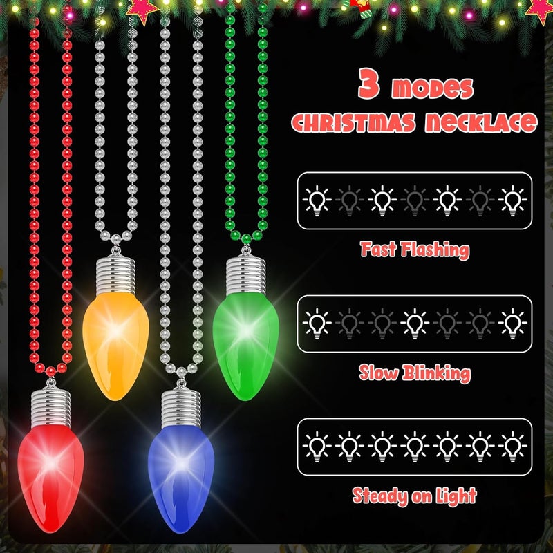 Traplace Store 24PCS Light up Christmas Necklace, 3 Light Modes Bulbs Bead Chain Design, Colorful Xmas Glow Necklaces Bulk for Adults, Christmas Party Favors for Ugly Sweater Festive Holiday - Image 4